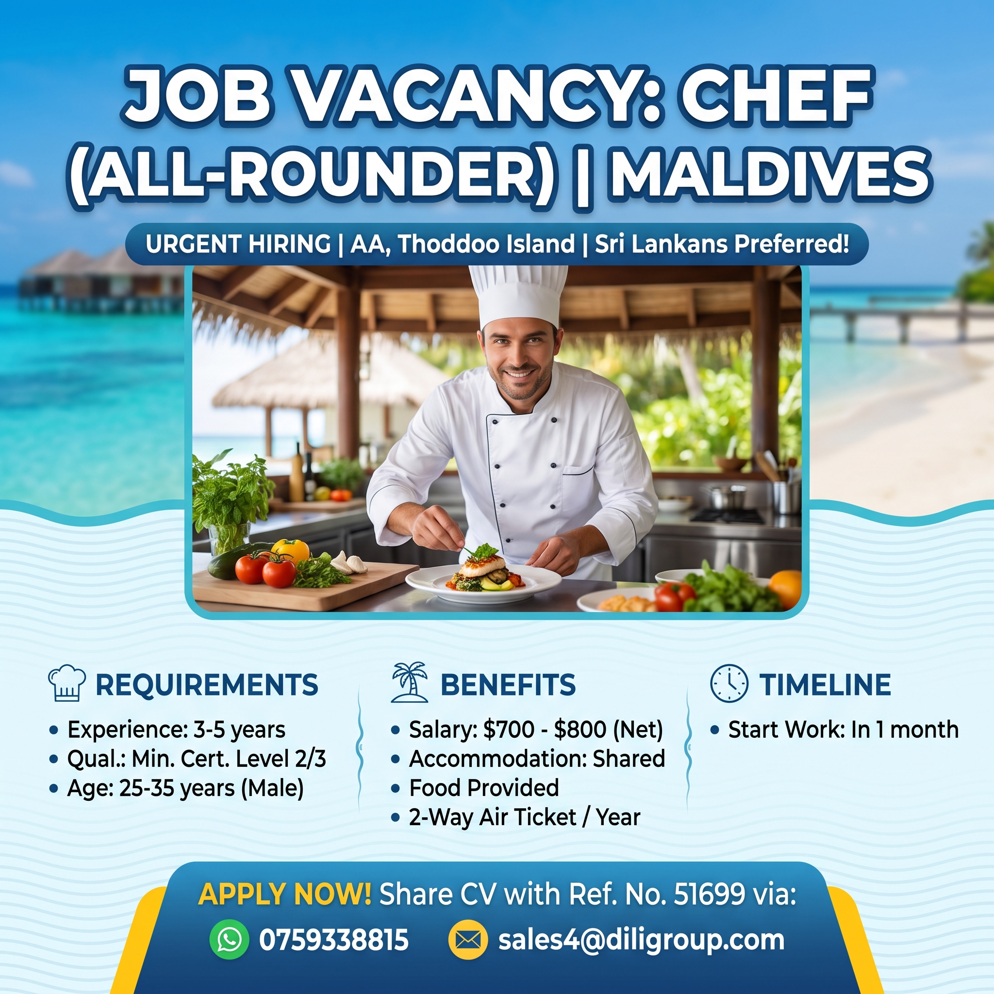 Vacancy for Chef (all-rounder) (Maldives) job image